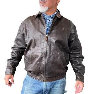 Vintage Ralph Lauren Brown Leather Bomber Jacket - Men's Classic